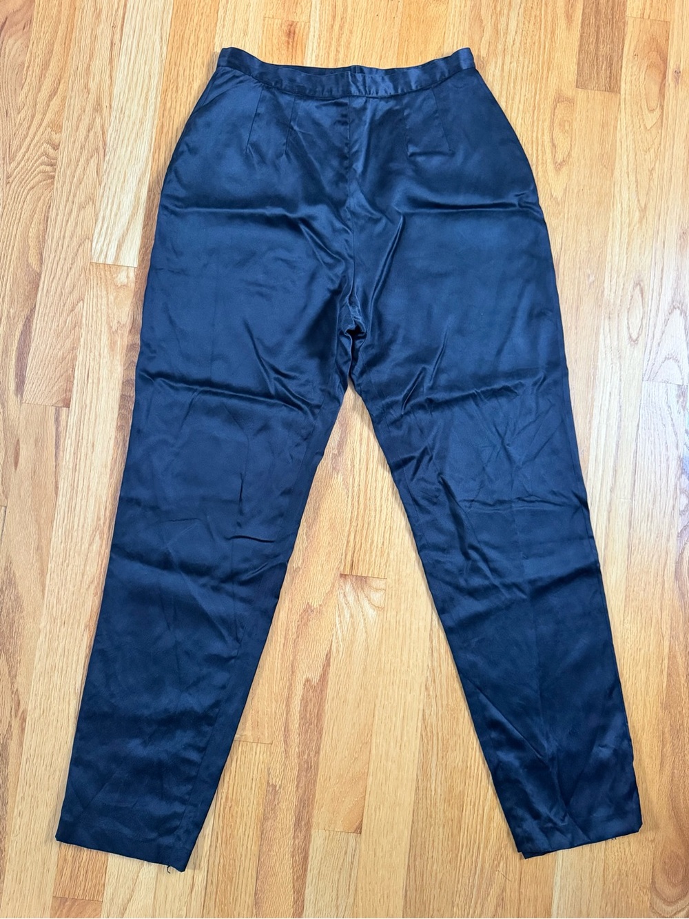 Elegant Black Silk High-Waist Trousers